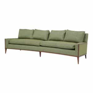Mid-Century Modern Curved Four Seater Sofa in Walnut with textured green fabric by Paul McCobb, 1950s