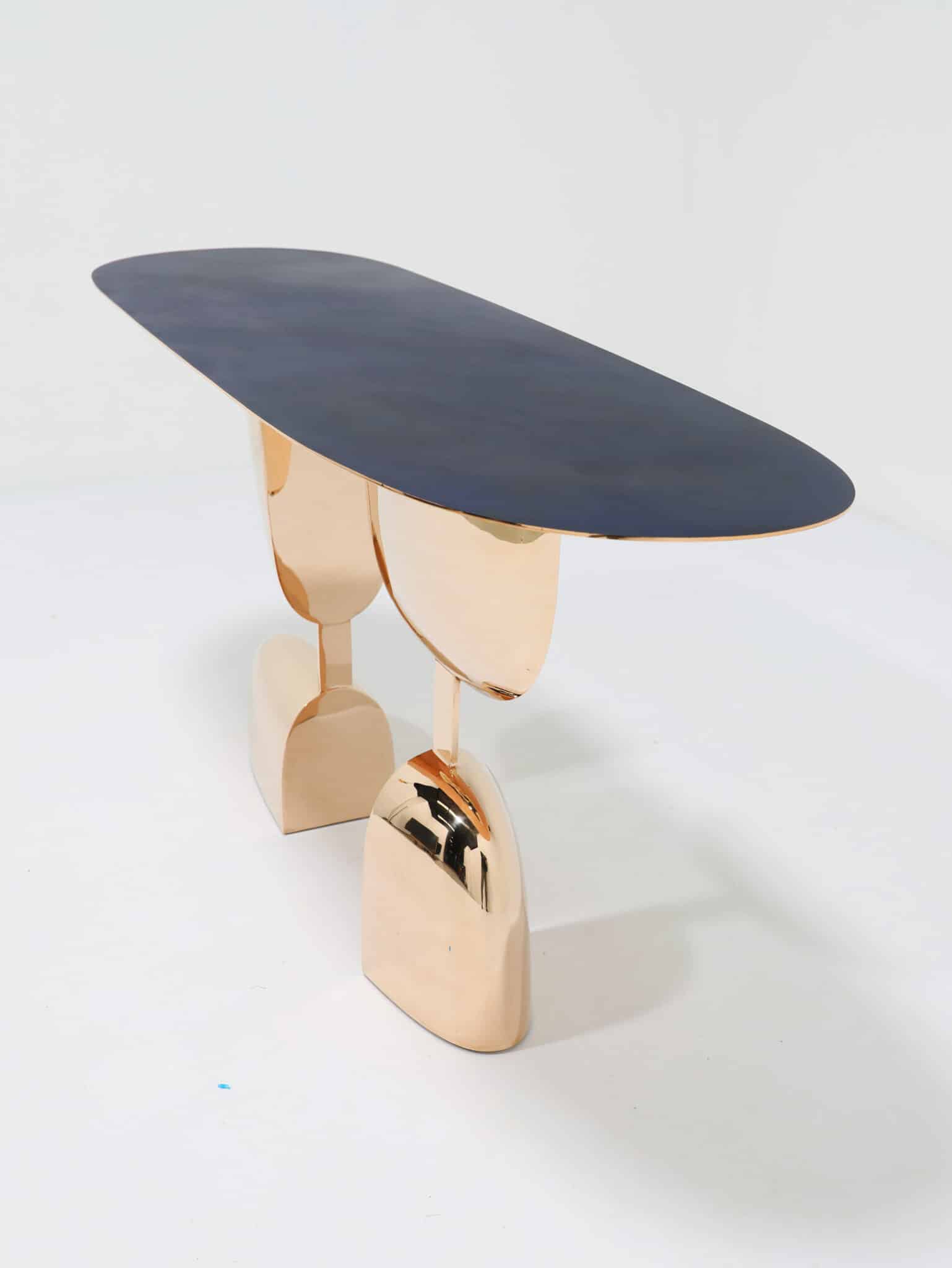 Top Top Two console table by Niamh Barry. Angled view narrow side.
