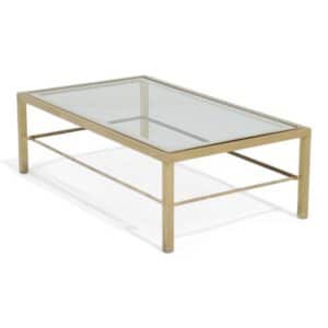 Two tier brushed brass Italian 1970s coffee table - white background.