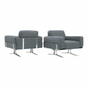 Pair of William Plunkett armchairs with aluminium frames.