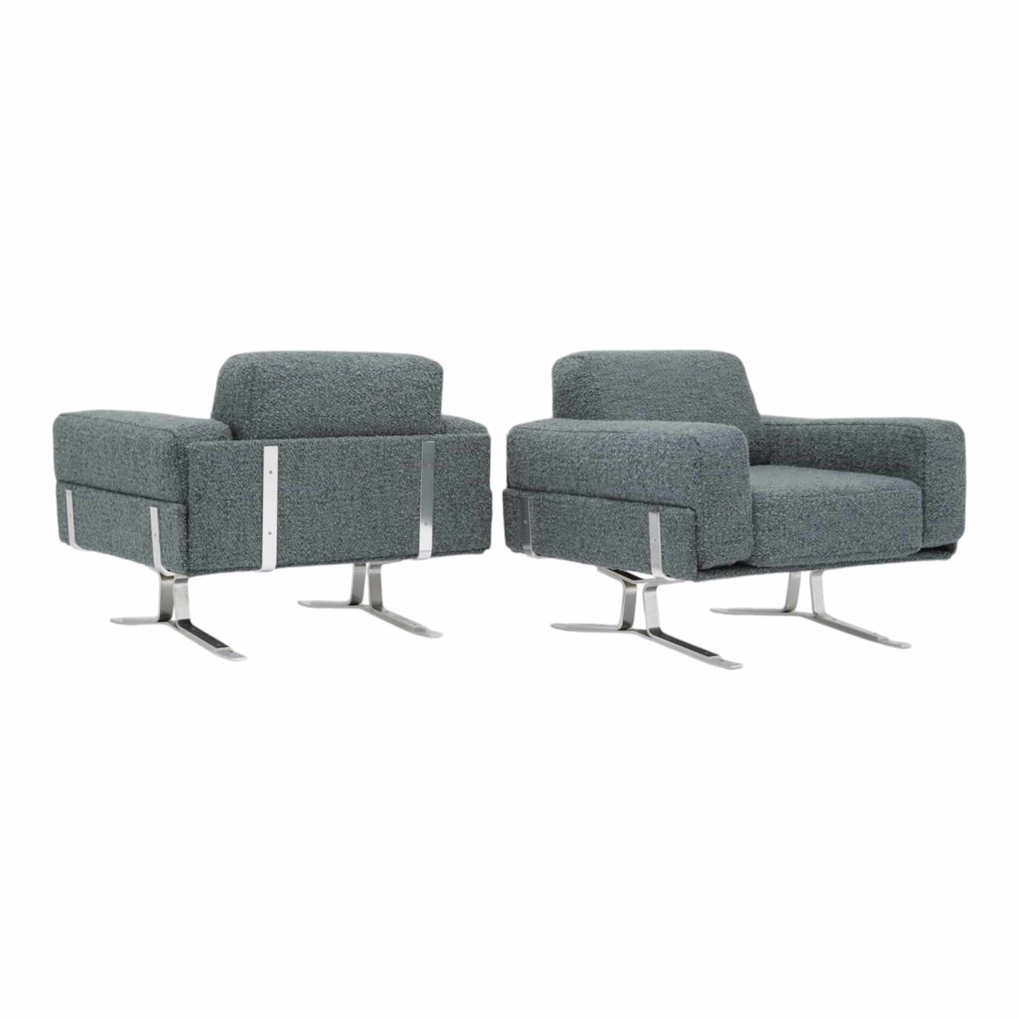Pair of William Plunkett armchairs with aluminium frames.