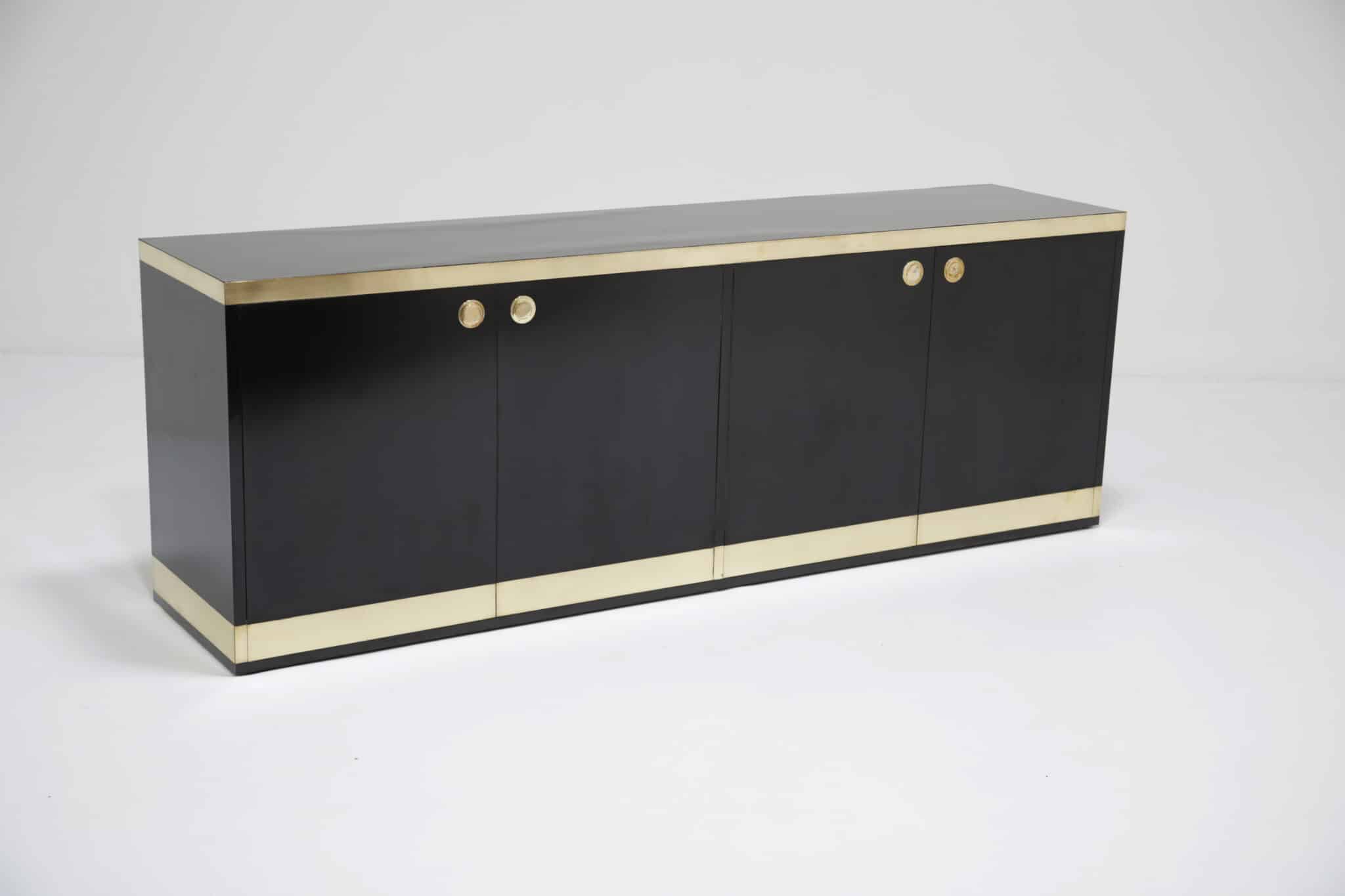 Mid-Century Modern Black Lacquer and Brass Sideboard by Willy Rizzo, 1970s 1980s (1) copy