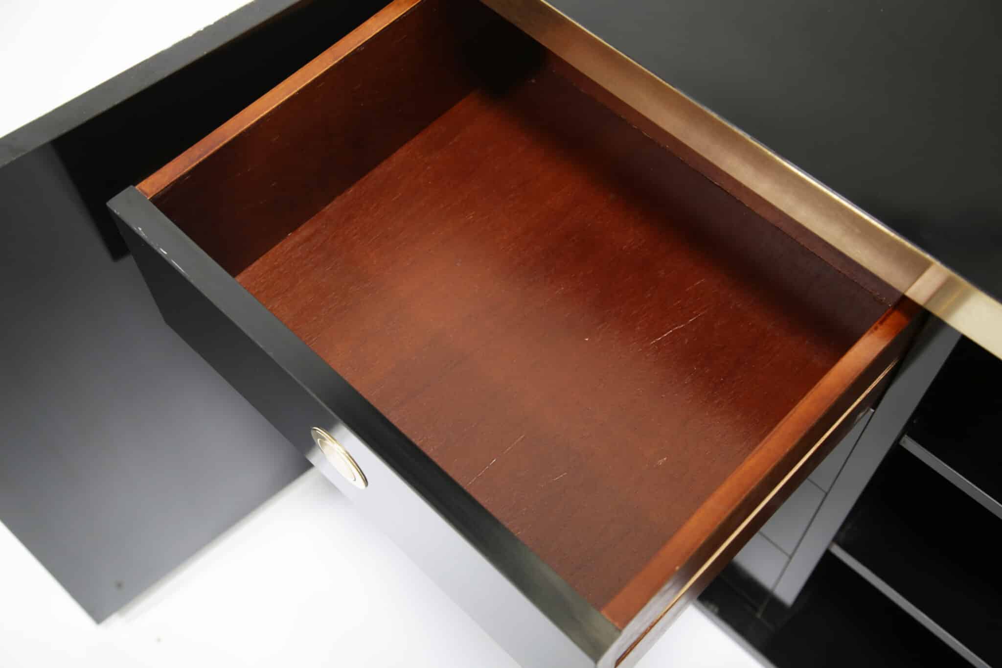 Mid-Century Modern Black Lacquer and Brass Sideboard by Willy Rizzo, 1970s 1980s (10)