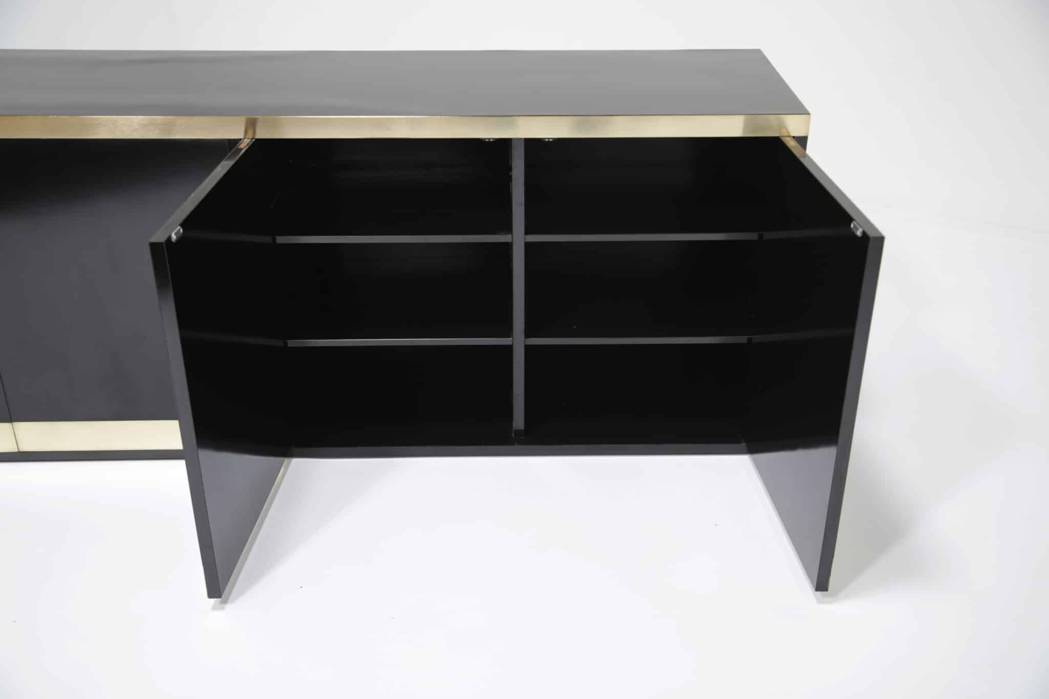 Mid-Century Modern Black Lacquer and Brass Sideboard by Willy Rizzo, 1970s 1980s (11)