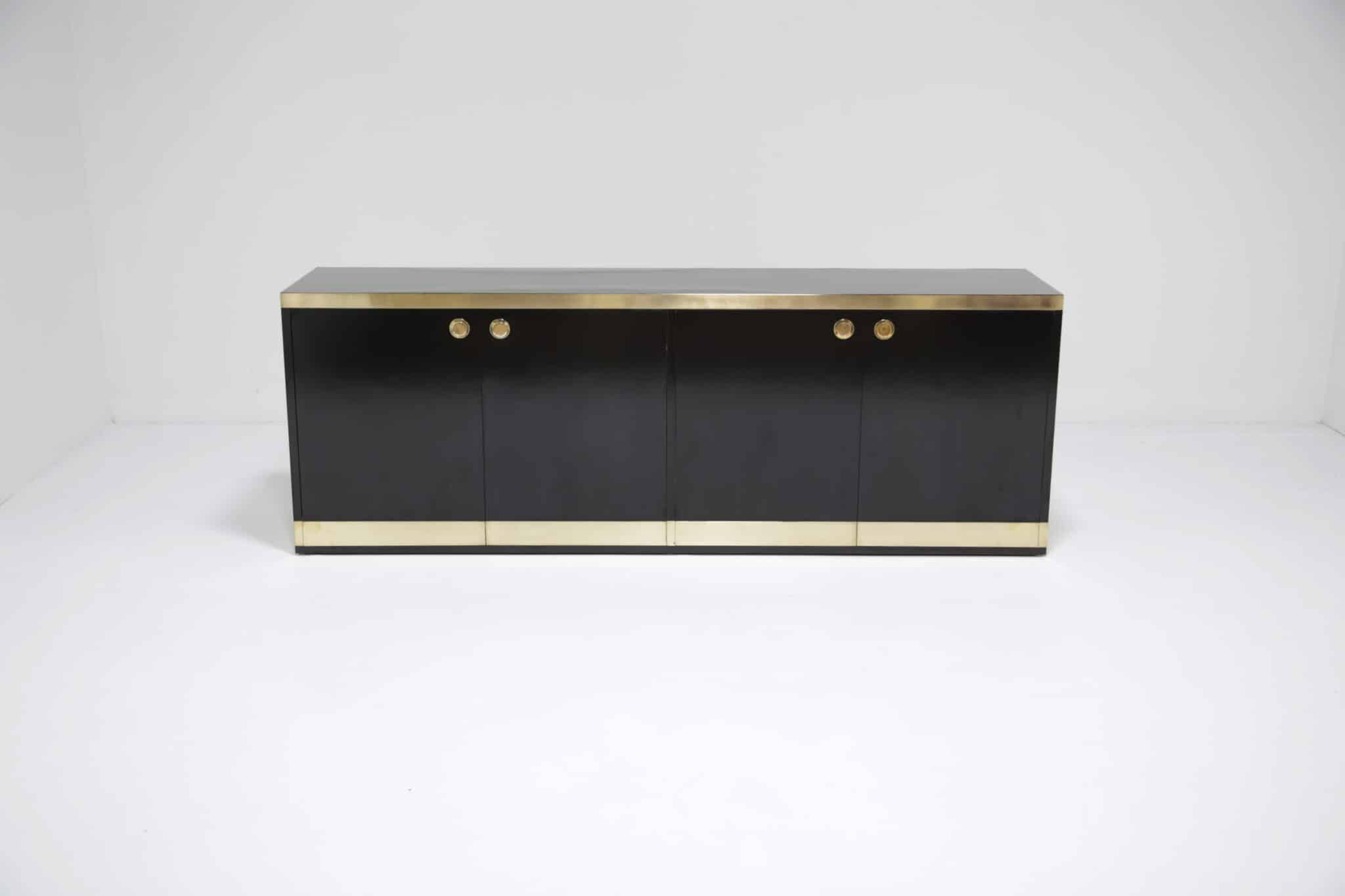 Mid-Century Modern Black Lacquer and Brass Sideboard by Willy Rizzo, 1970s 1980s (14)