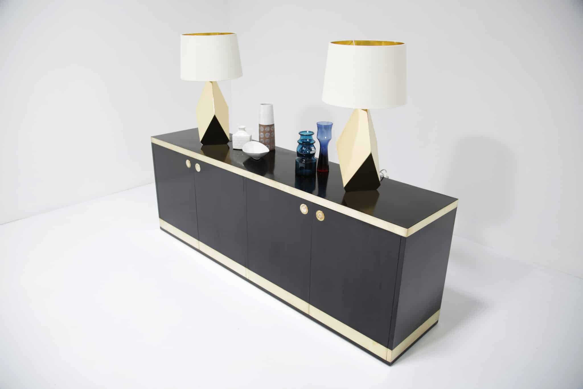 Mid-Century Modern Black Lacquer and Brass Sideboard by Willy Rizzo, 1970s 1980s (18)
