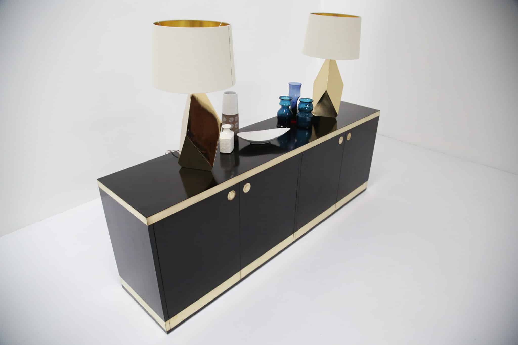 Mid-Century Modern Black Lacquer and Brass Sideboard by Willy Rizzo, 1970s 1980s (21)