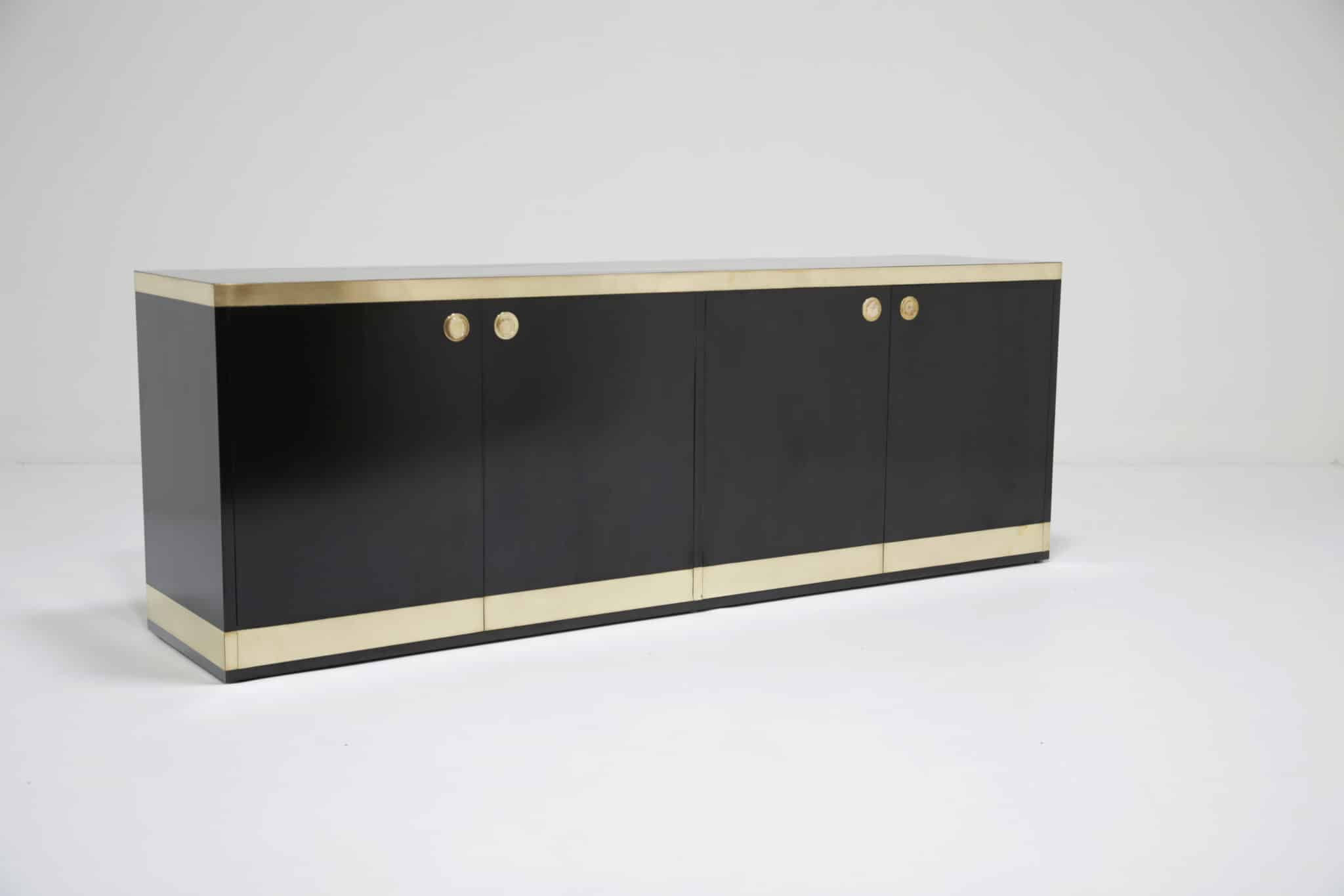 Mid-Century Modern Black Lacquer and Brass Sideboard by Willy Rizzo, 1970s 1980s (3) copy