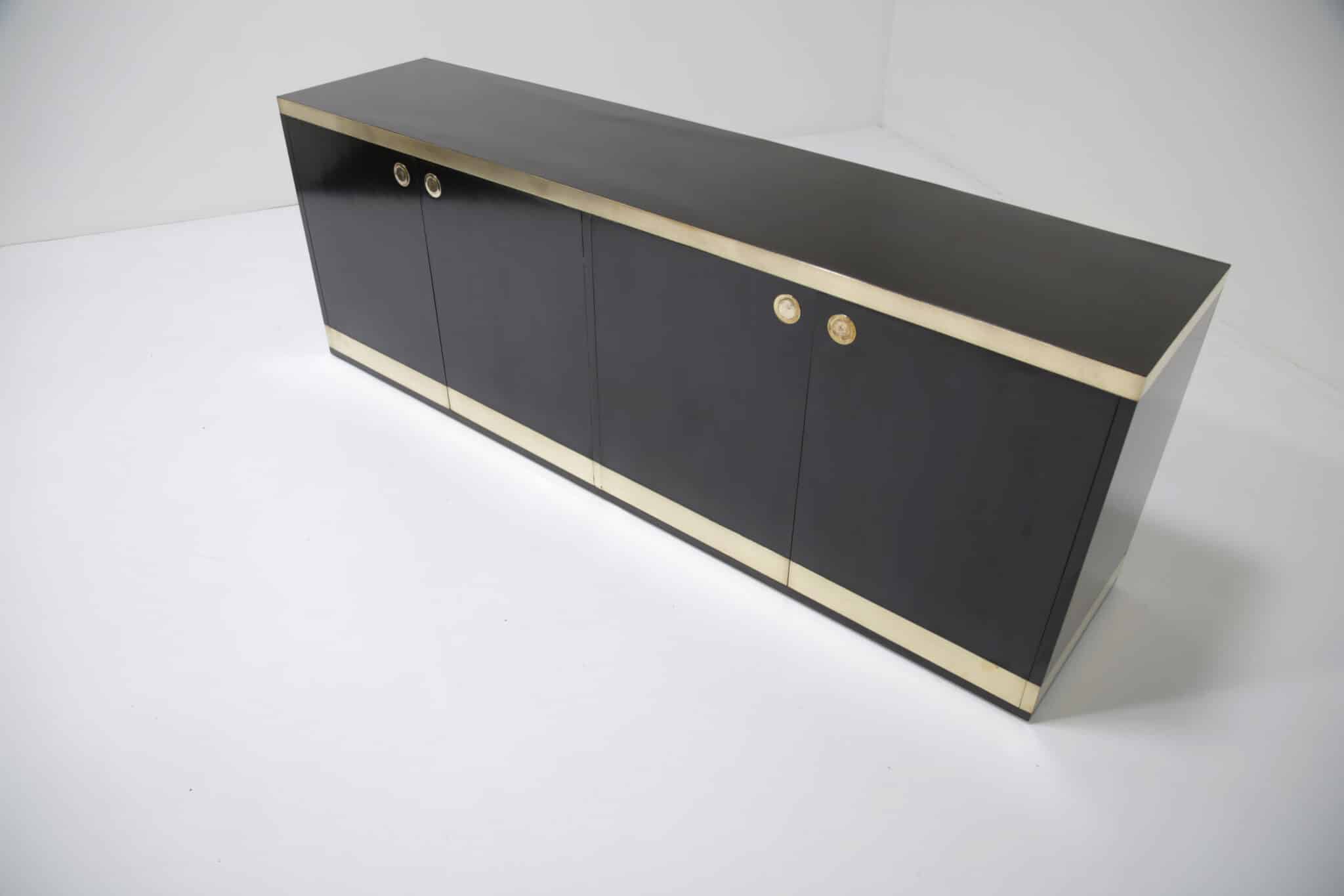 Mid-Century Modern Black Lacquer and Brass Sideboard by Willy Rizzo, 1970s 1980s (7)