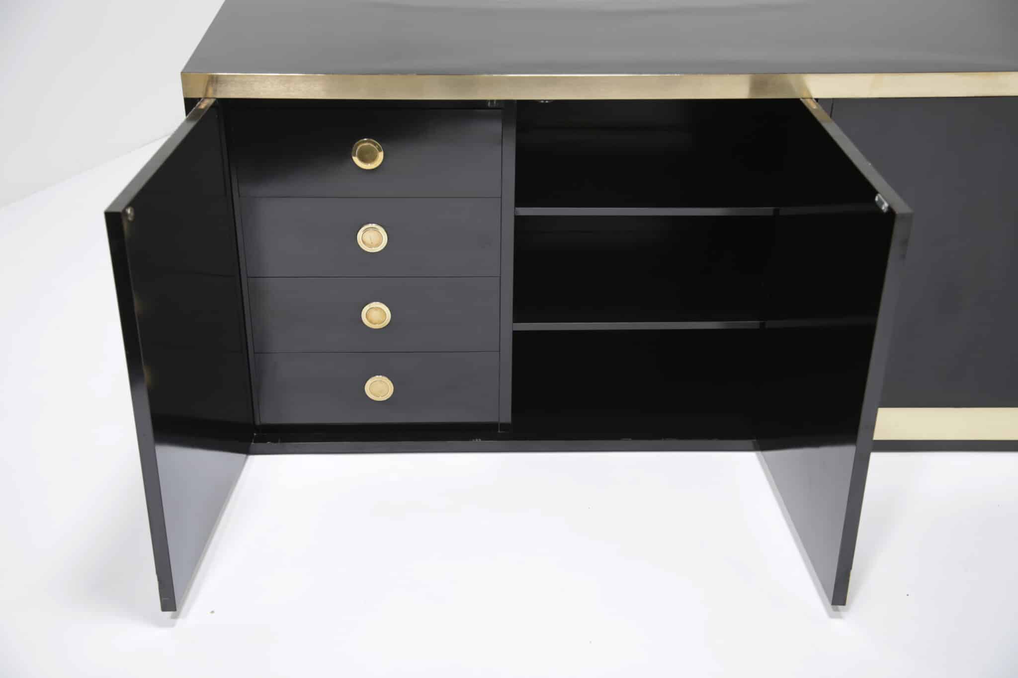 Mid-Century Modern Black Lacquer and Brass Sideboard by Willy Rizzo, 1970s 1980s (8)