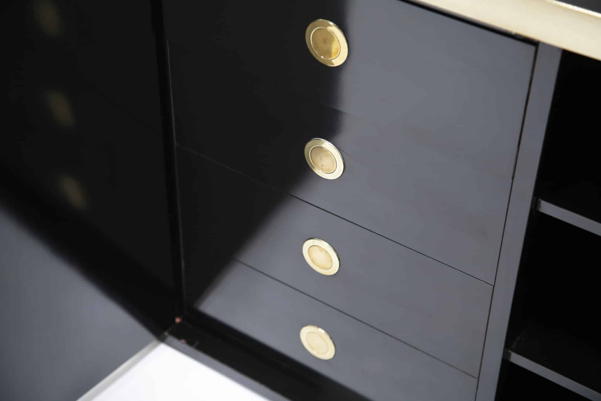Mid-Century Modern Black Lacquer and Brass Sideboard by Willy Rizzo, 1970s 1980s (9)