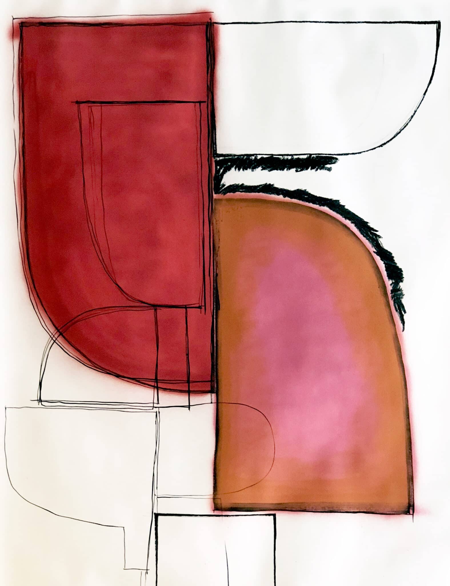 Niamh Barry artwork museum framed executed using a mix of ink, charcoal and paint on high quality fabriano art paper.
