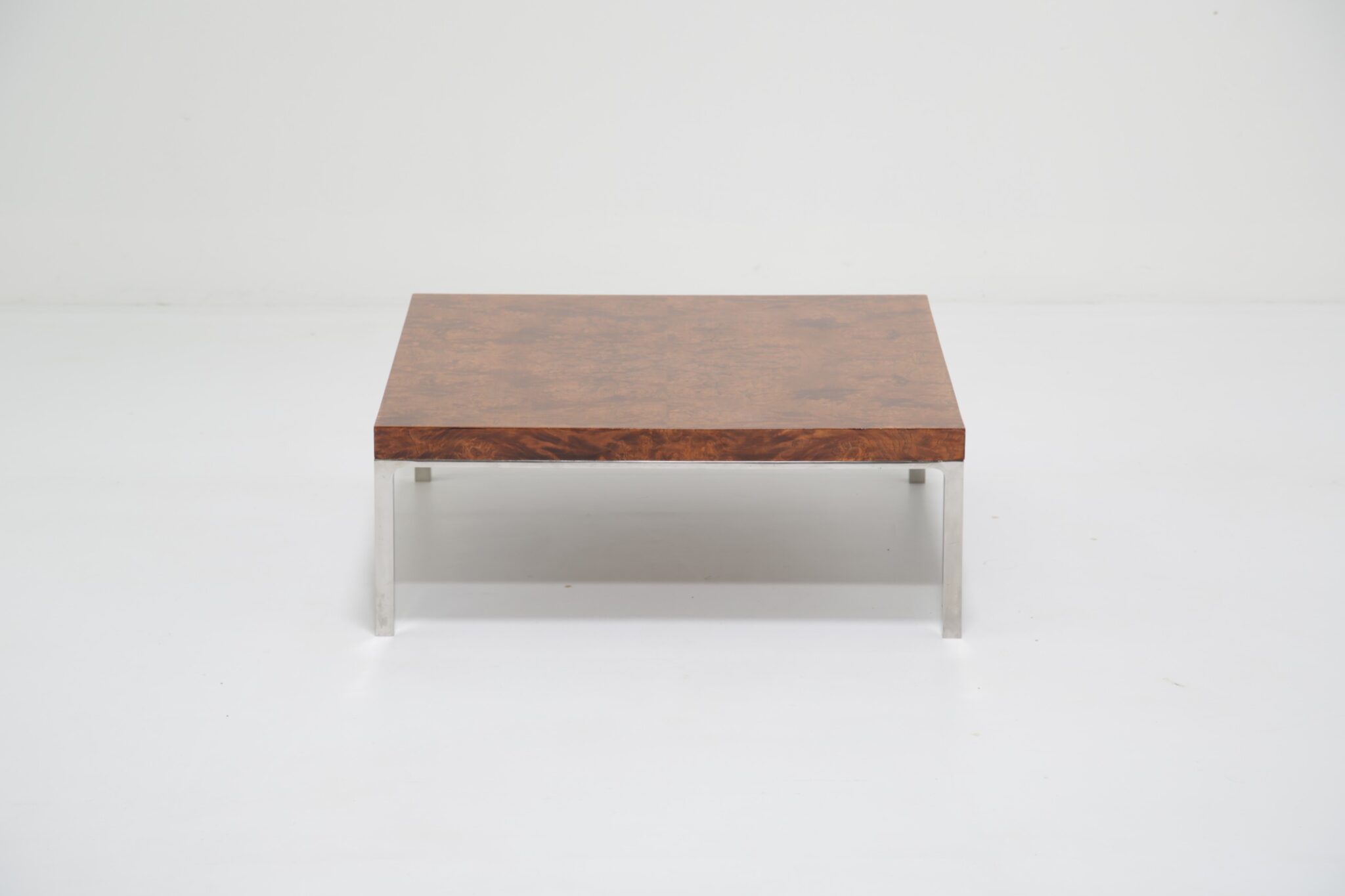 Vintage Mid-Century French Burl Wood and Chrome Low Side or Coffee Table, French, 1970s (1)