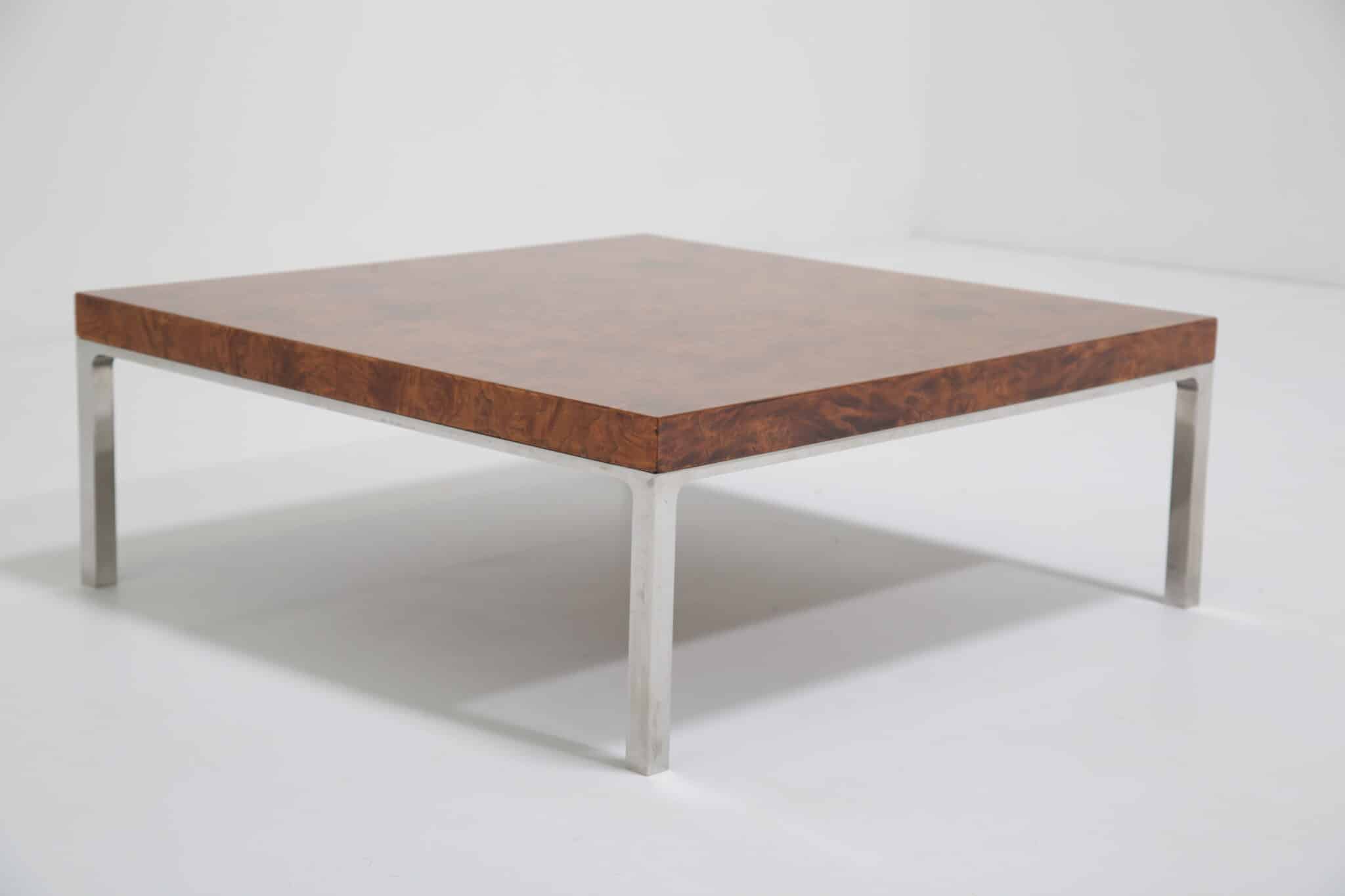 Vintage Mid-Century French Burl Wood and Chrome Low Side or Coffee Table, French, 1970s (11)