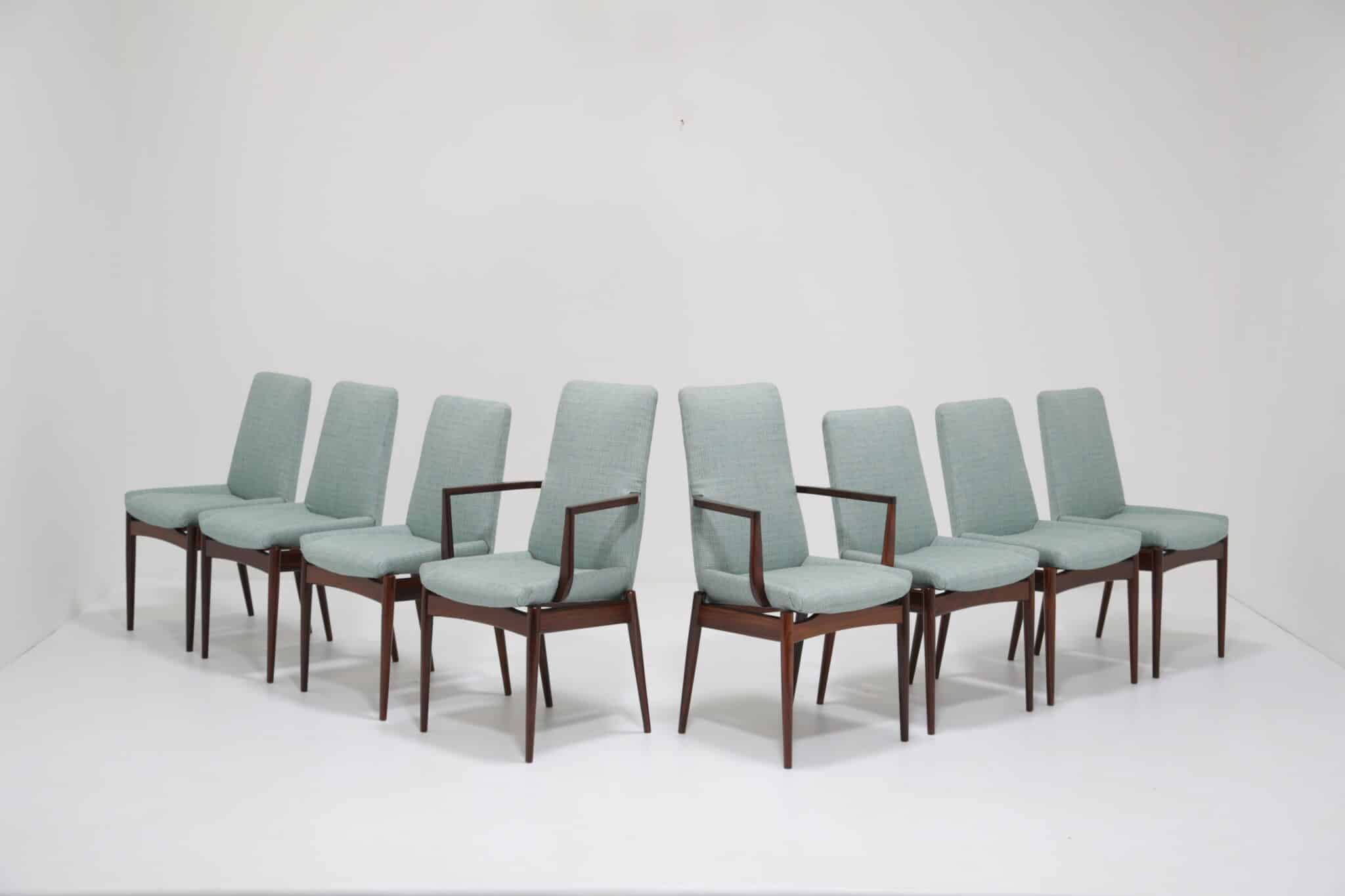 Vintage Set of 8 Rosewood and Duck Egg Blue Dining Chairs Hamilton by Robert Heritage for Archie Shine, 1960s (2)