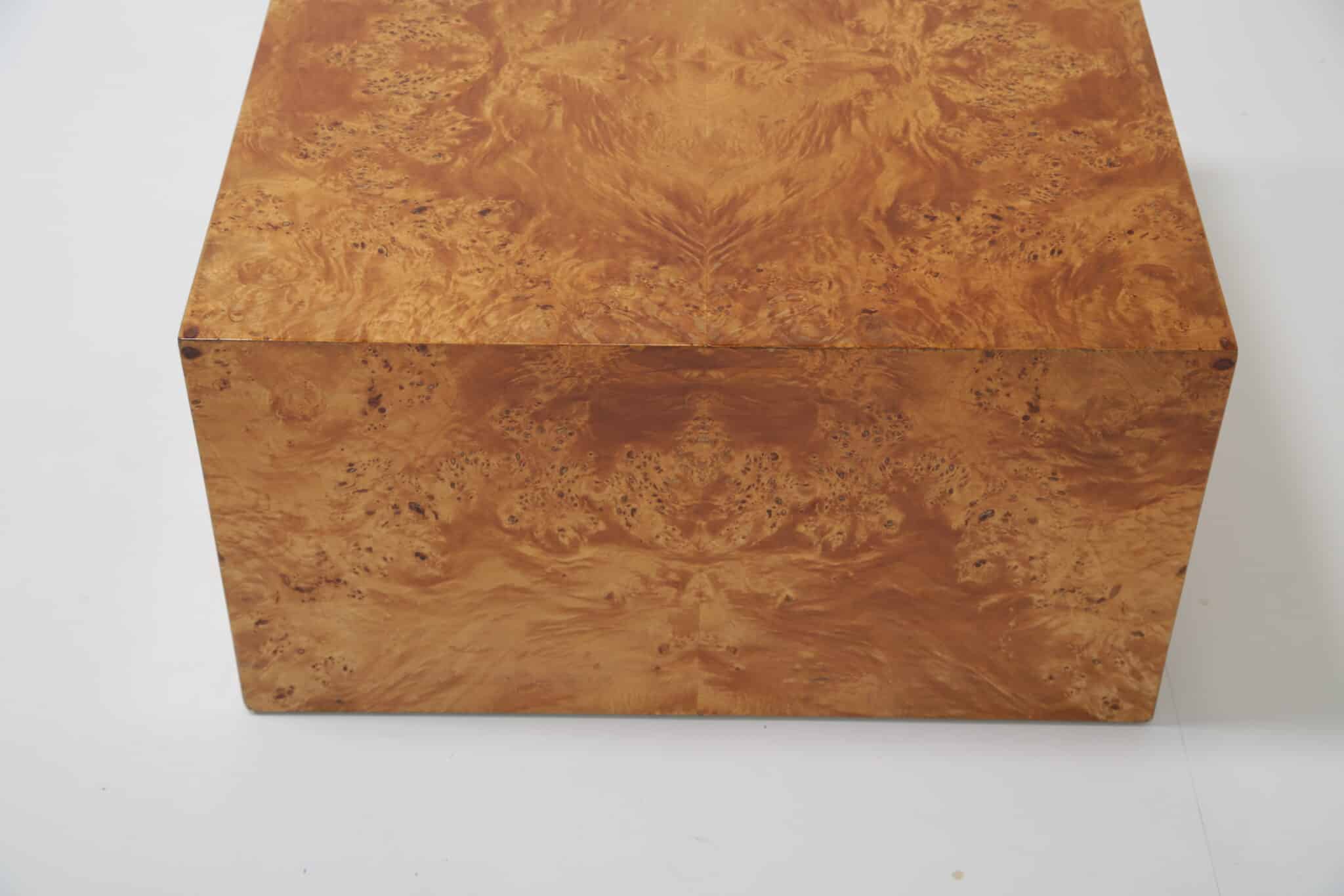 Mid-Century Olive Burl wood Cube Side or Coffee Table by Paul Mayer for Habitat International, 1970s (10)