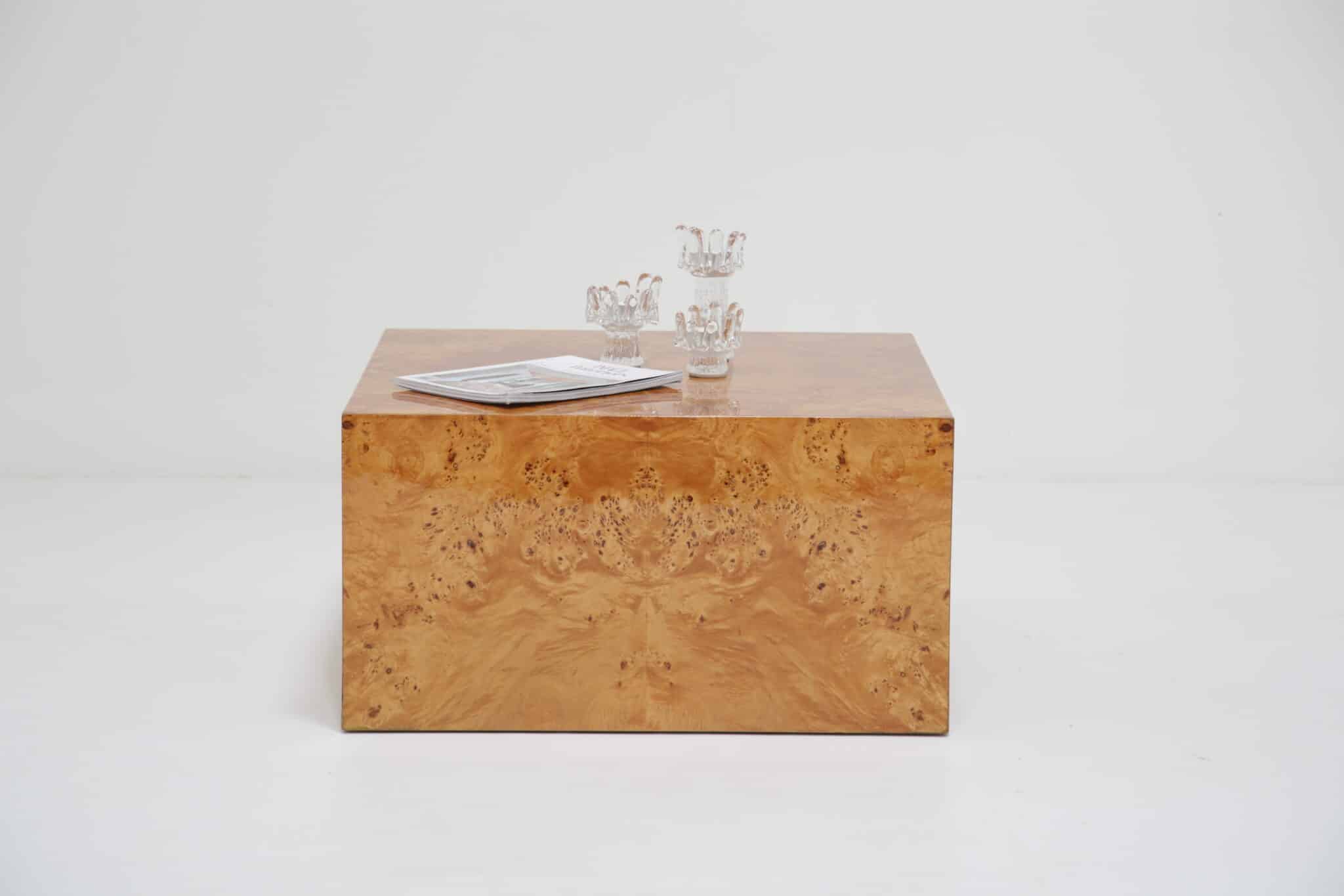 Mid-Century Olive Burl wood Cube Side or Coffee Table by Paul Mayer for Habitat International, 1970s (12)