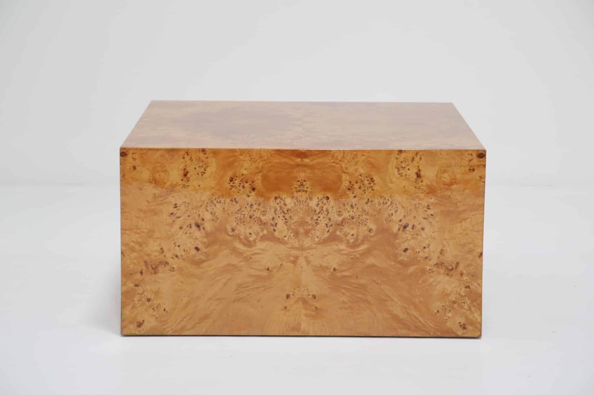 Mid-Century Olive Burl wood Cube Side or Coffee Table by Paul Mayer for Habitat International, 1970s (5)