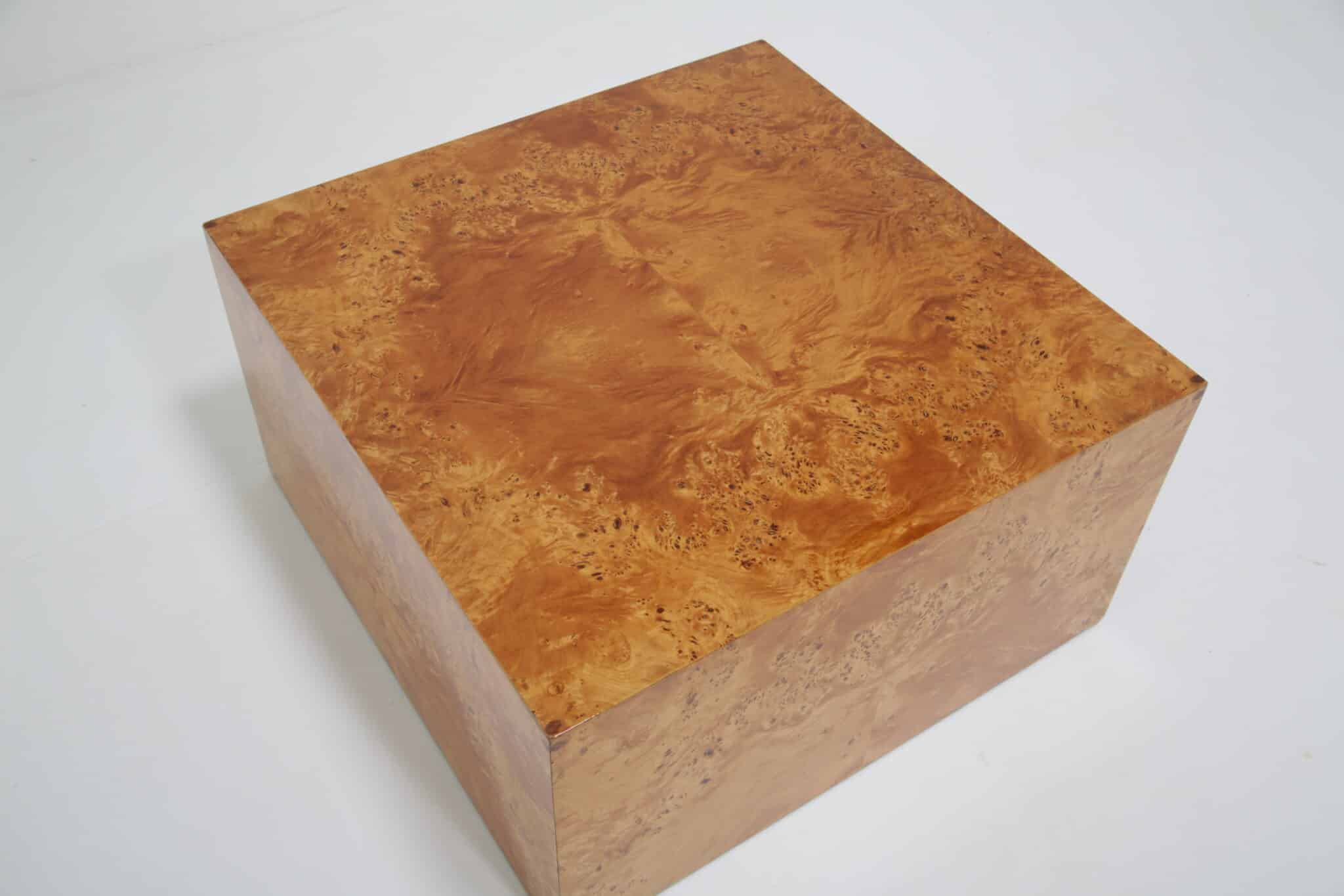 Mid-Century Olive Burl wood Cube Side or Coffee Table by Paul Mayer for Habitat International, 1970s (7)