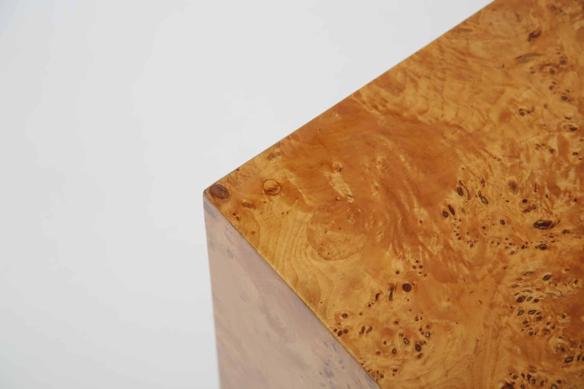 Mid-Century Olive Burl wood Cube Side or Coffee Table by Paul Mayer for Habitat International, 1970s (8)