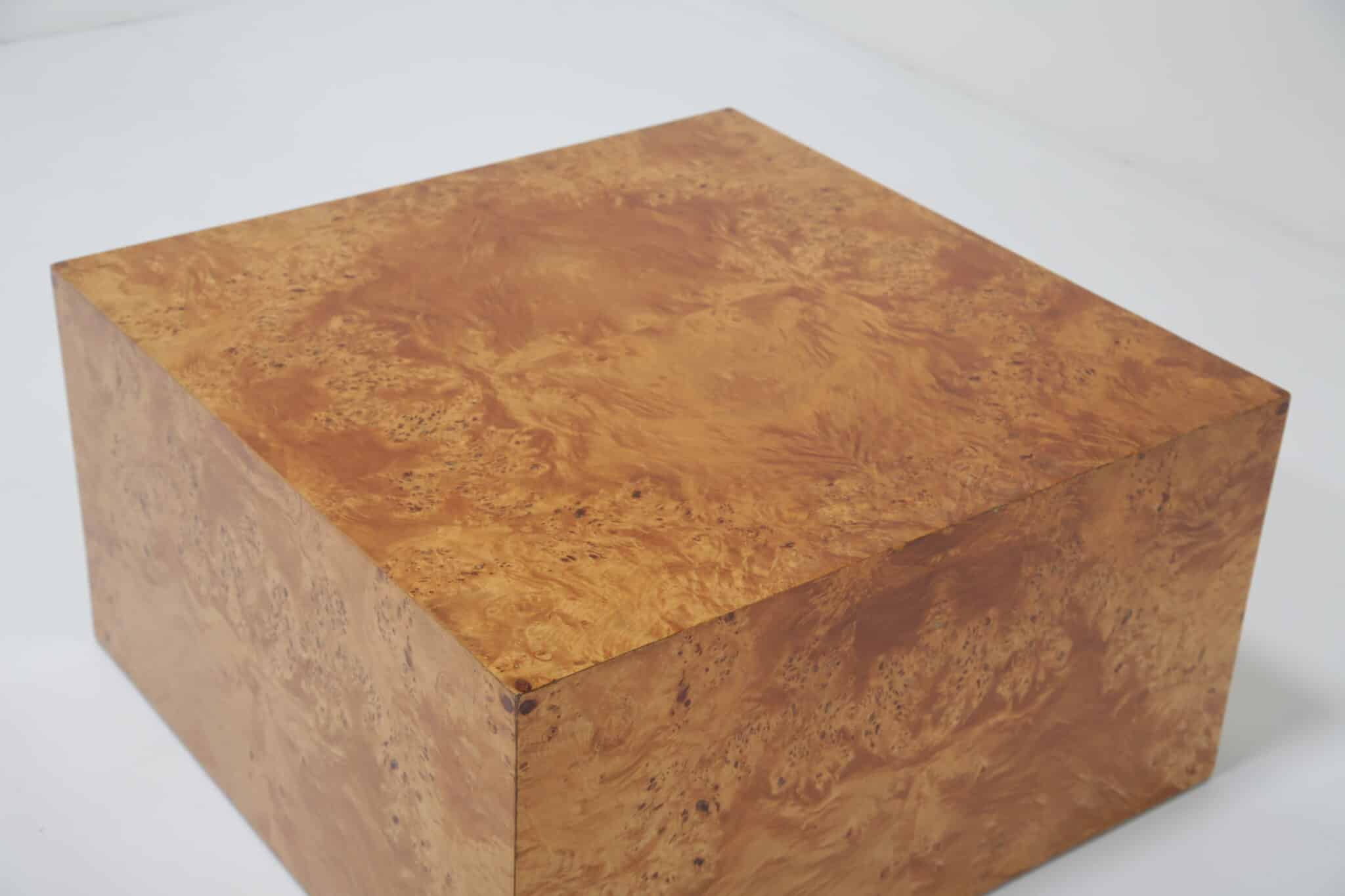 Mid-Century Olive Burl wood Cube Side or Coffee Table by Paul Mayer for Habitat International, 1970s (9)